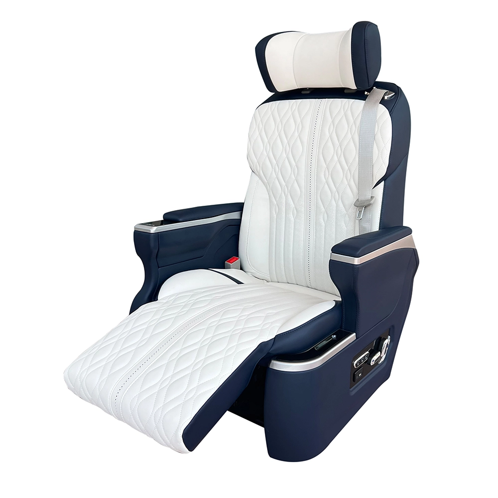 Toyota hiace captain seat showing the lifted electric leg rest for comfortable rest