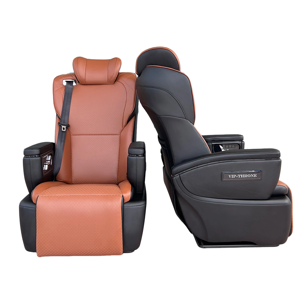 Front and side view of premium leather Toyota Hiace van seats for VIP interior upgrade.