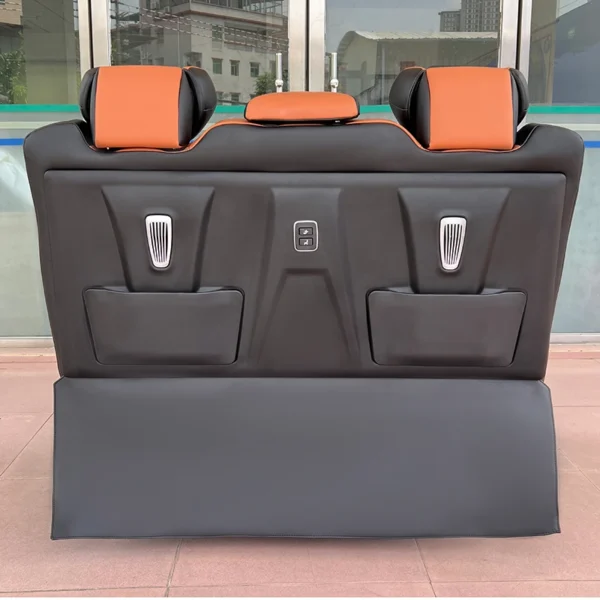 Rear view of 3-seater leather car back seat showing practical backrest structure with storage pockets