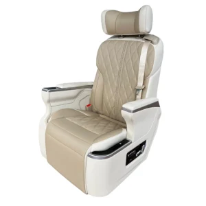 Two tone leather suv captain seat, side view with armrest control panel and safety belt