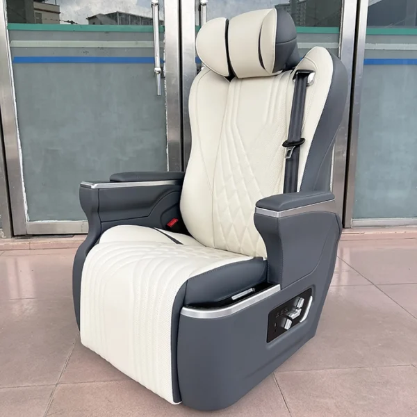 Side angle shot of two-tone wuling cortez captain seat, dual color leather upholstery for Wuling Cortez refit