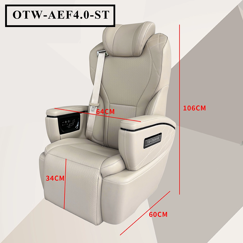 Side dimension drawing of leather van luxury seats with labeled height, width and length measurements