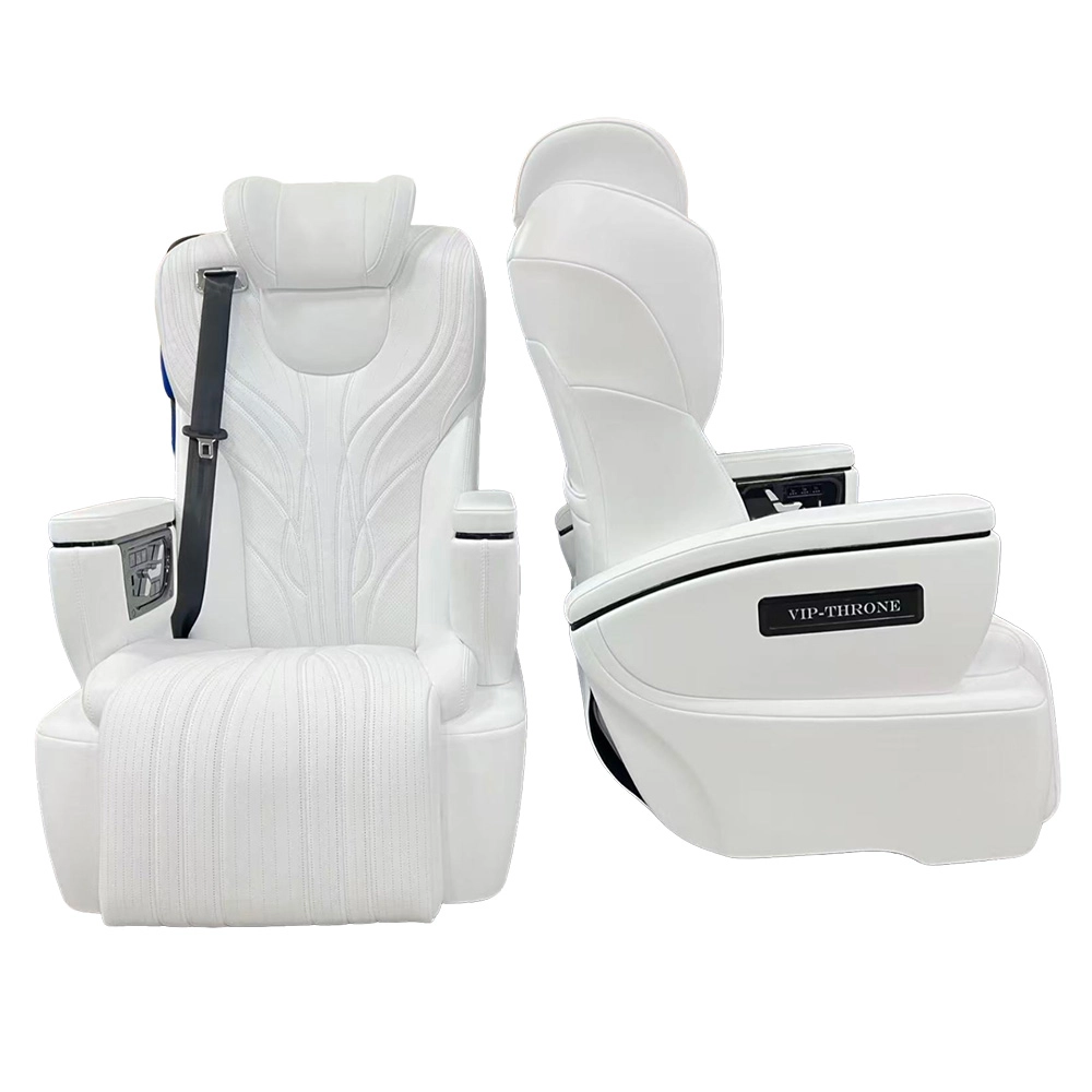 White leather alphard seat showing front and side appearance with armrest and control panel