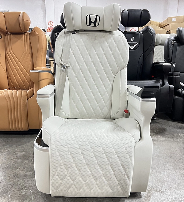 Front shot of quilted Sienta captain seat, full leather color and diamond stitching customization available