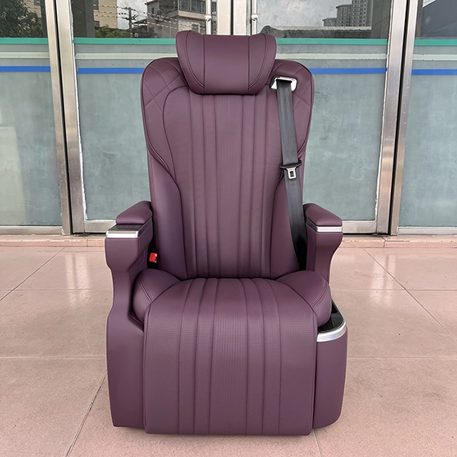 Wine leather vip car seat front view with full 360° rotating base for van refit