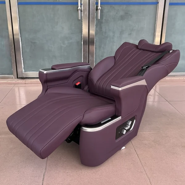 Wine leather vip car seat fully reclined with lifted electric leg rest for rest