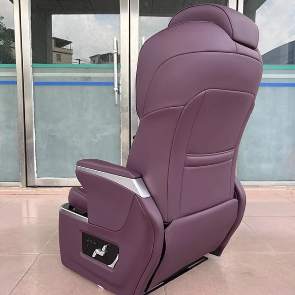 Wine leather vip car seat rear back display with streamlined integrated outline and side control panel