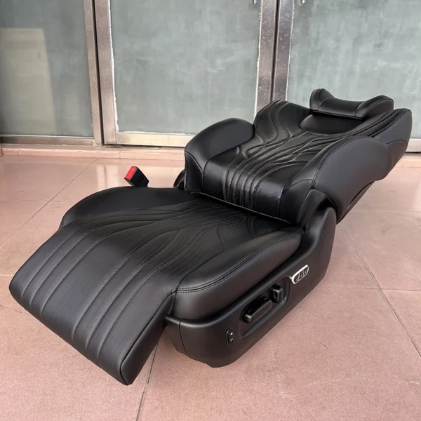 Luxury leather passenger seat fully laid flat with 160-degree electric recline backrest
