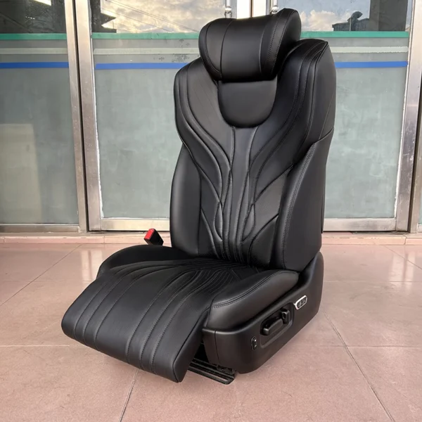 Premium black perforated leather seats for cars, electric adjustable front car seat with built-out leg rest and side control buttons